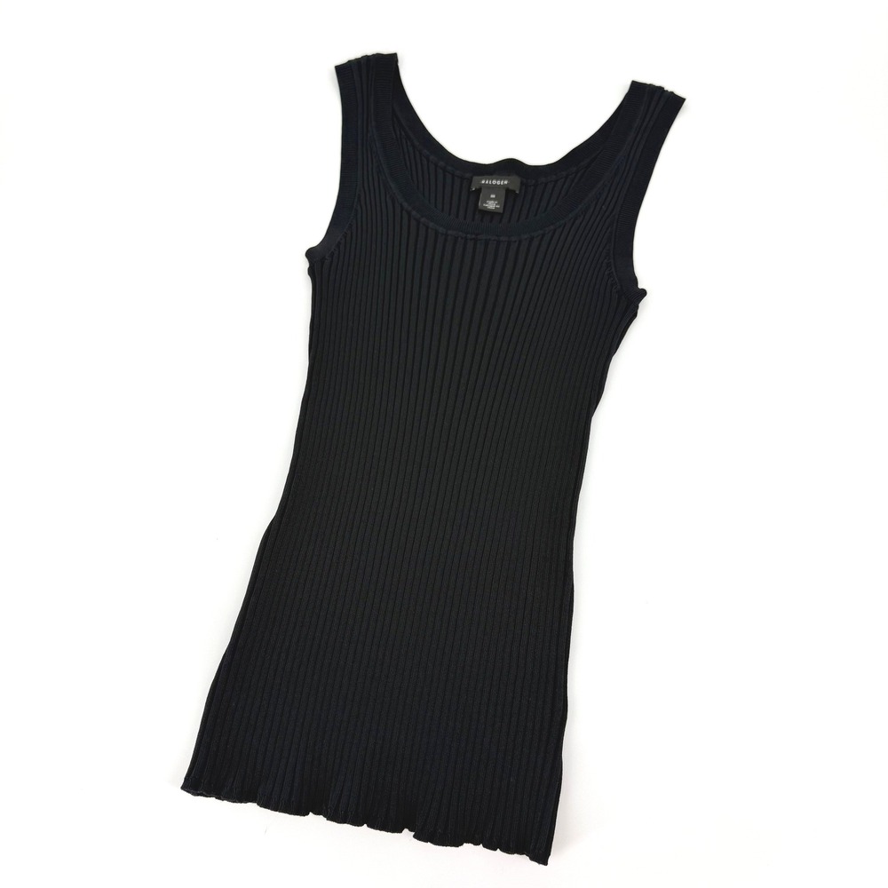 Halogen Ribbed Tank Top Womens Medium Black Excellent Scoop Neck Sleeveless Knit